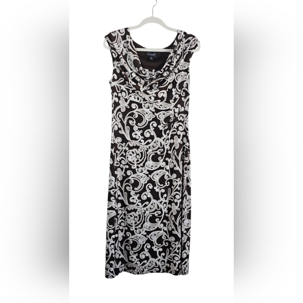 Connected Elegant Brown and White Patterned Dress